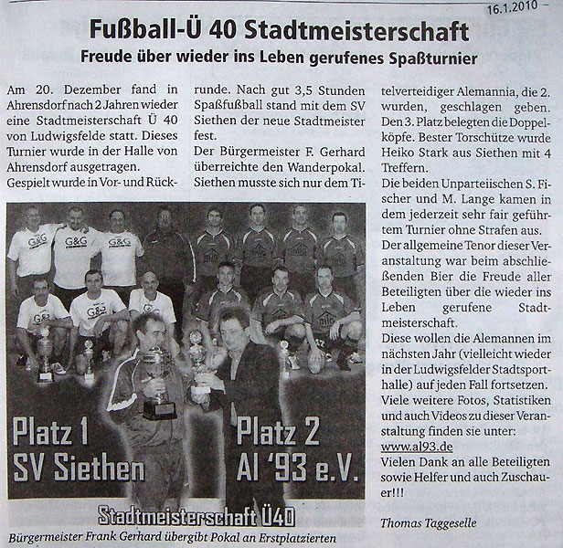 Bericht aus dem Ludwigsfelder Bote vom 16.01.2010
